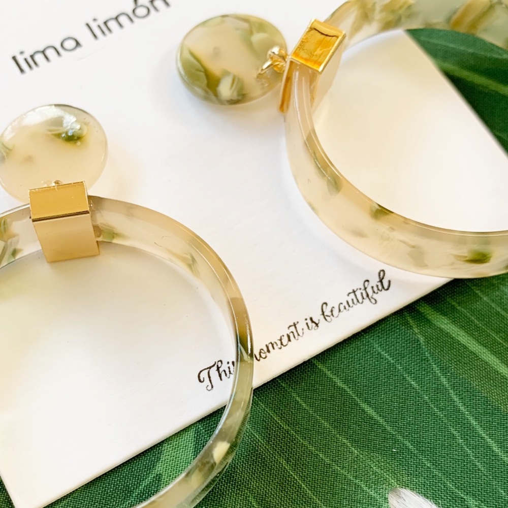 Acrylic Earrings Dangling Hoops Yellow Green - Picture 7 of 7